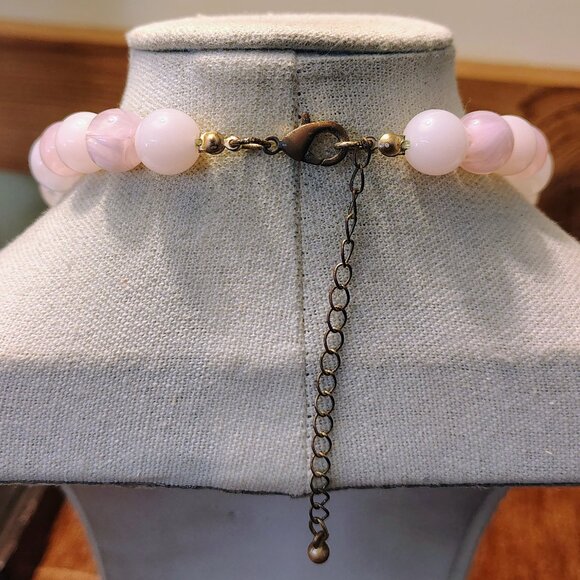 Vtg Natural Spinel Rose Pink Gemstone Chunky Necklace with Glass - Picture 5 of 6